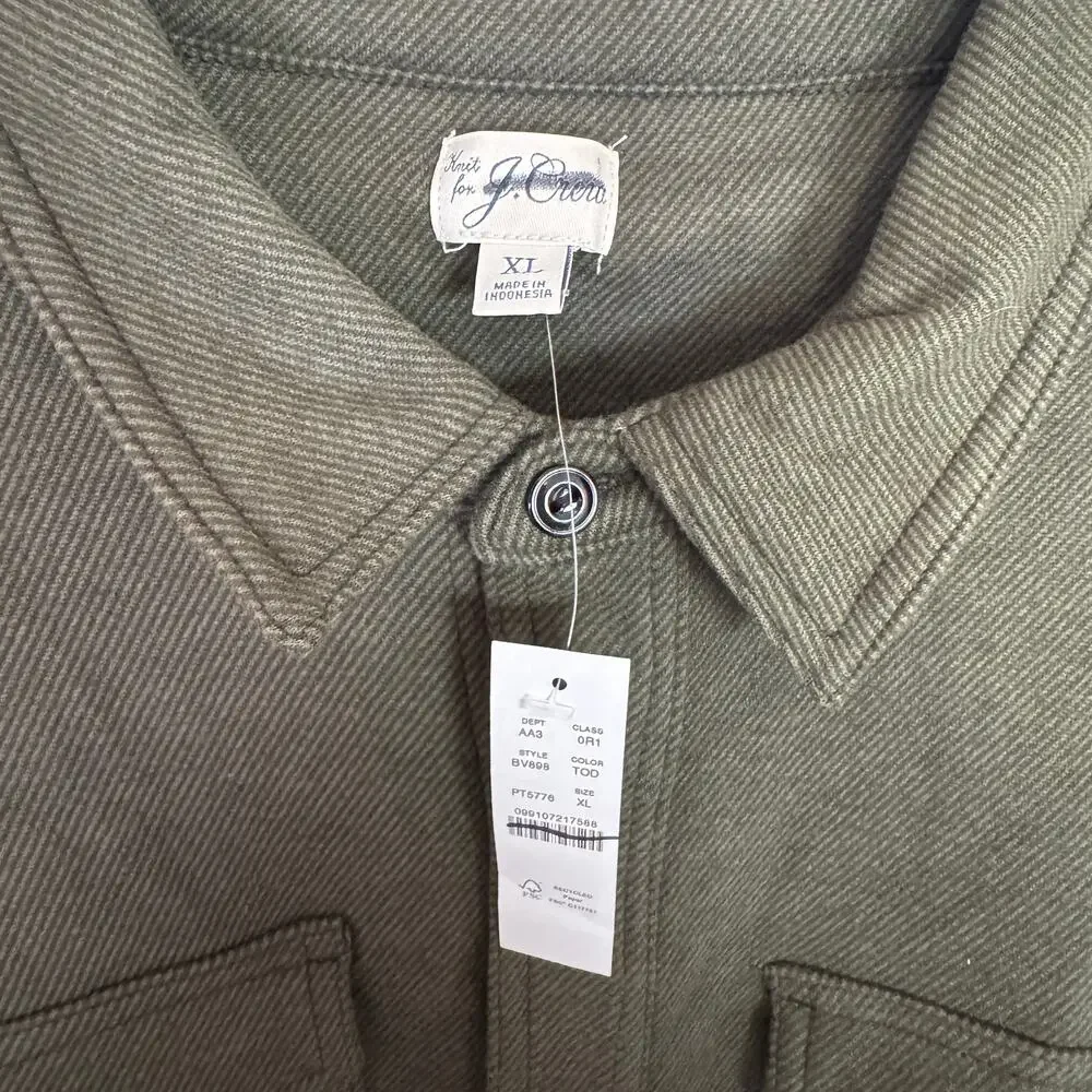 J.Crew Seabord Soft-Knit Long Sleeve Shirt Mens XL Greenish Brown Button Stretch